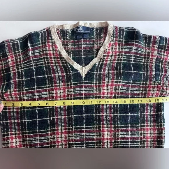 Vintage 90s Polo Ralph Lauren Silk Wool V Neck Sweater Multicolor Size M